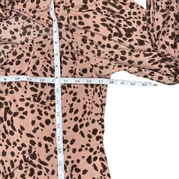 PrettyLittleThing Pink Brown Polka Dot Tie Neck Wrap Skirt Bodycon Dress Size 12 - Picture 7 of 12